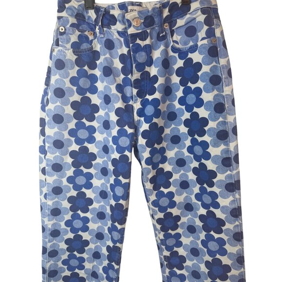 ZARA Size 6 Blue Floral Print Cotton Jeans - Picture 5 of 14